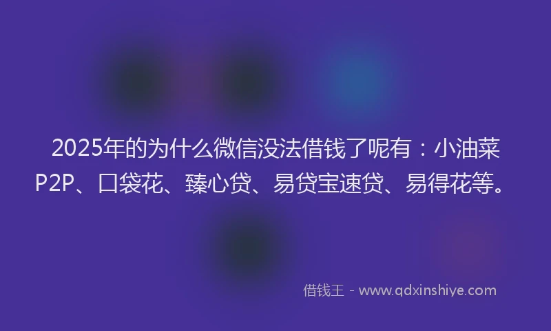 2025年的为什么微信没法借钱了呢有：小油菜P2P、口袋花、臻心贷、易贷宝速贷、易得花等。