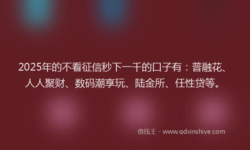 2025年的不看征信秒下一千的口子有：普融花、人人聚财、数码潮享玩、陆金所、任性贷等。