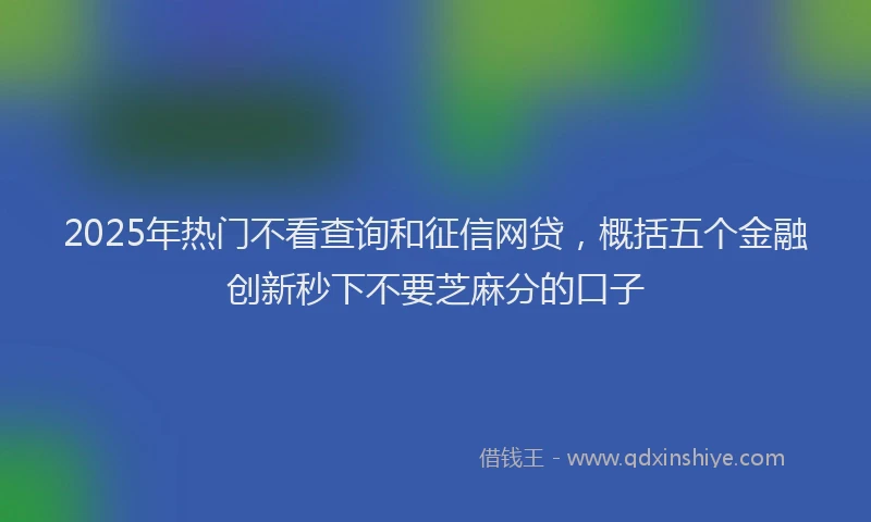 2025年热门不看查询和征信网贷，概括五个金融创新秒下不要芝麻分的口子