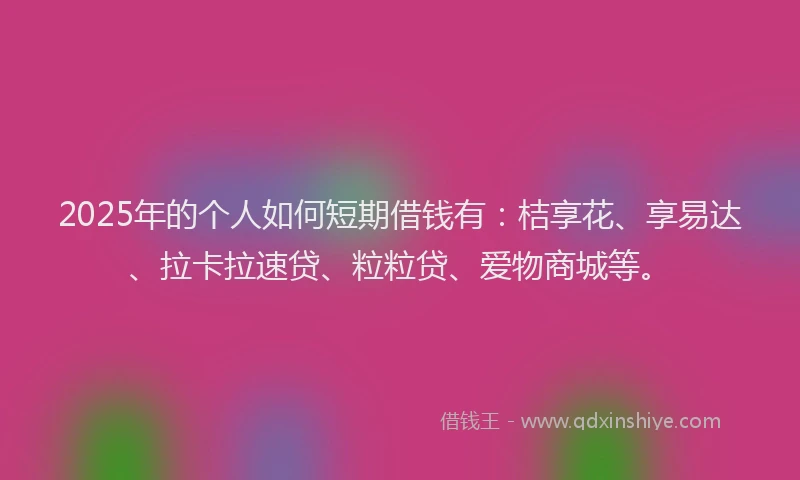 2025年的个人如何短期借钱有：桔享花、享易达、拉卡拉速贷、粒粒贷、爱物商城等。