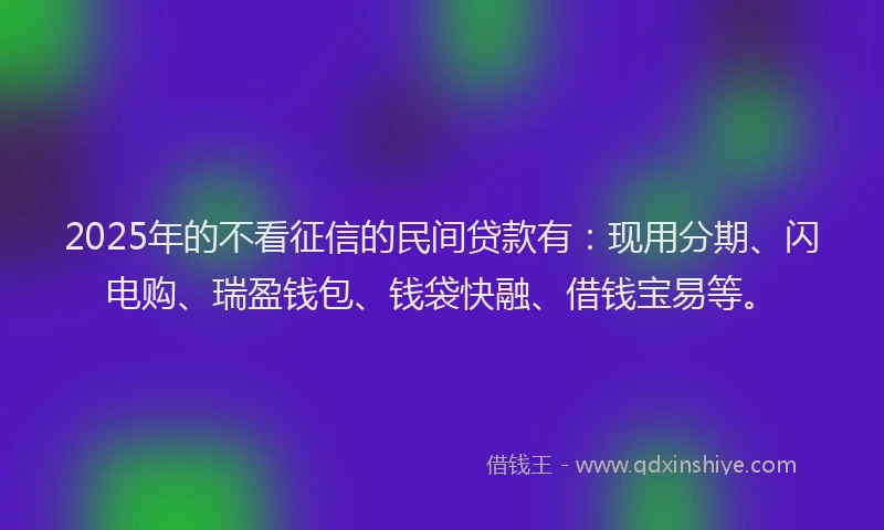 2025年的不看征信的民间贷款有：现用分期、闪电购、瑞盈钱包、钱袋快融、借钱宝易等。