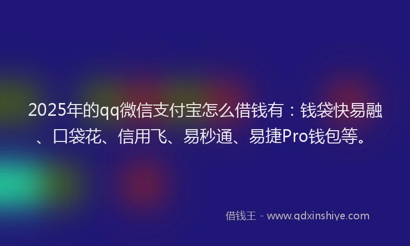 2025年的qq微信支付宝怎么借钱有：钱袋快易融、口袋花、信用飞、易秒通、易捷Pro钱包等。