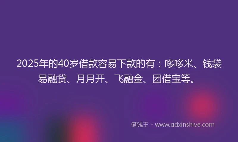 2025年的40岁借款容易下款的有：哆哆米、钱袋易融贷、月月开、飞融金、团借宝等。