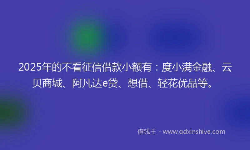 2025年的不看征信借款小额有：度小满金融、云贝商城、阿凡达e贷、想借、轻花优品等。