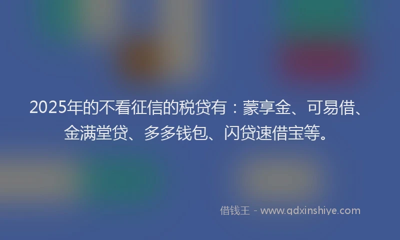 2025年的不看征信的税贷有：蒙享金、可易借、金满堂贷、多多钱包、闪贷速借宝等。