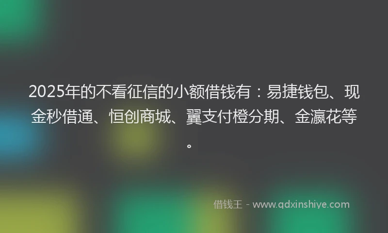 2025年的不看征信的小额借钱有：易捷钱包、现金秒借通、恒创商城、翼支付橙分期、金瀛花等。