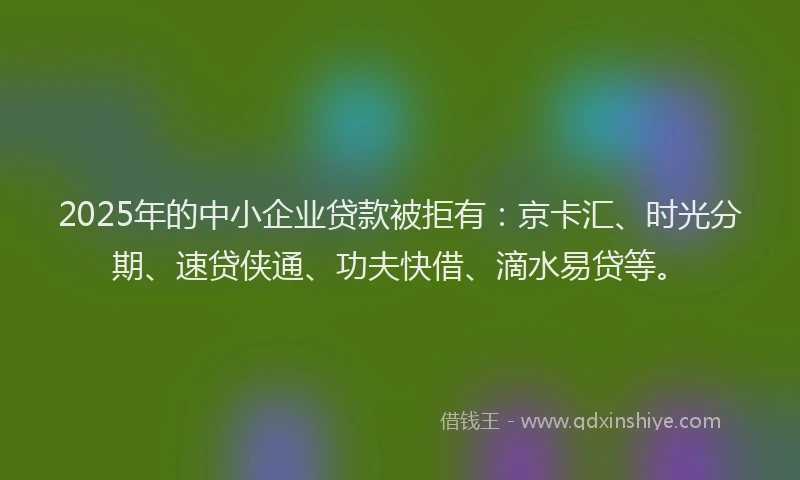 2025年的中小企业贷款被拒有：京卡汇、时光分期、速贷侠通、功夫快借、滴水易贷等。