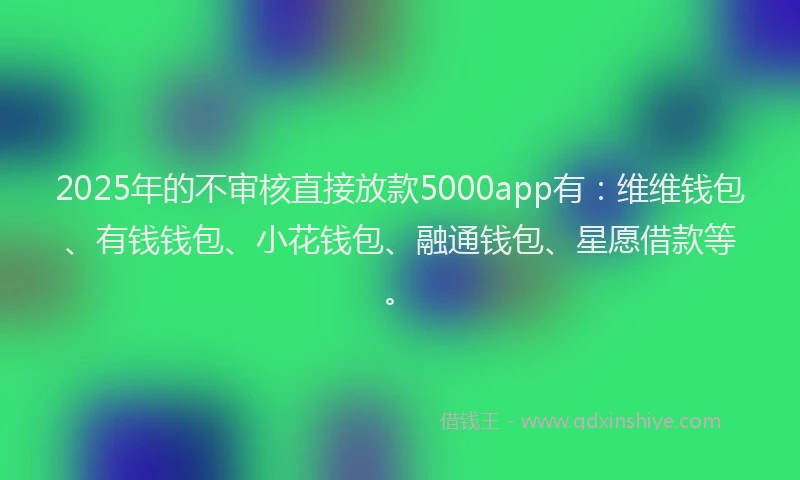 2025年的不审核直接放款5000app有：维维钱包、有钱钱包、小花钱包、融通钱包、星愿借款等。
