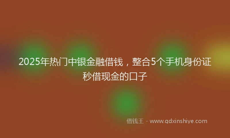 2025年热门中银金融借钱，整合5个手机身份证秒借现金的口子