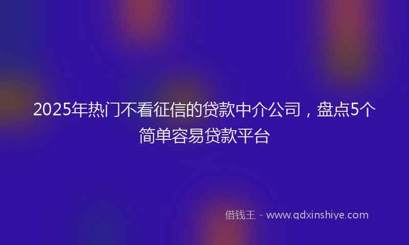 2025年热门不看征信的贷款中介公司，盘点5个简单容易贷款平台