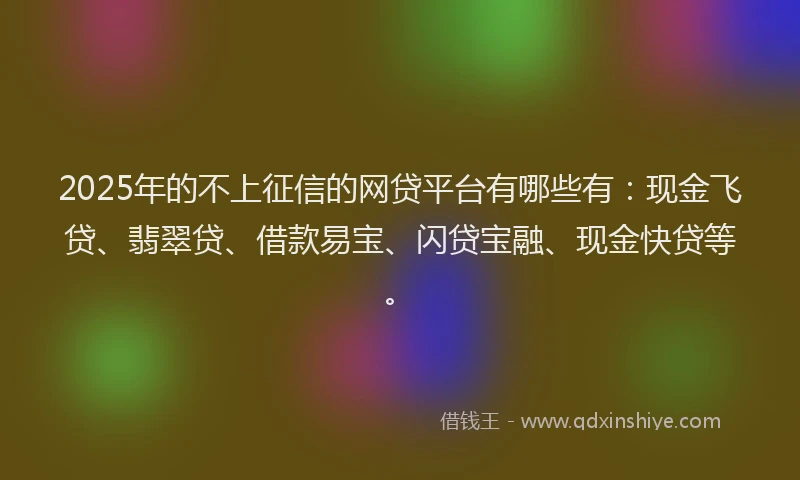 2025年的不上征信的网贷平台有哪些有：现金飞贷、翡翠贷、借款易宝、闪贷宝融、现金快贷等。