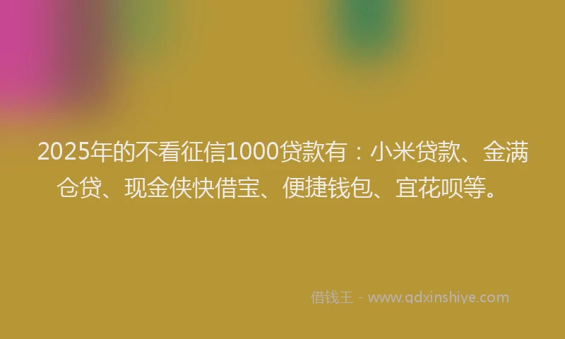 2025年的不看征信1000贷款有：小米贷款、金满仓贷、现金侠快借宝、便捷钱包、宜花呗等。