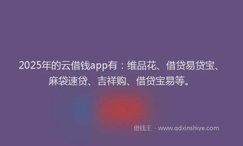 2025年的云借钱app有：维品花、借贷易贷宝、麻袋速贷、吉祥购、借贷宝易等。