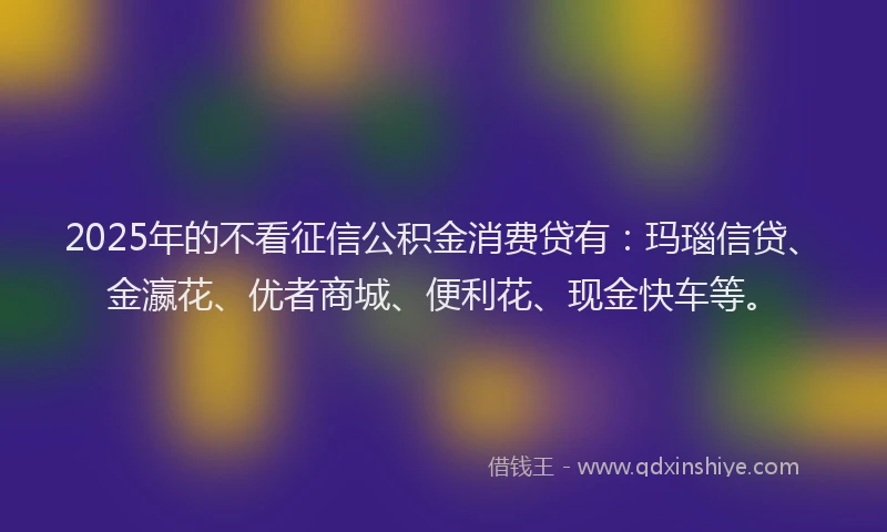 2025年的不看征信公积金消费贷有：玛瑙信贷、金瀛花、优者商城、便利花、现金快车等。