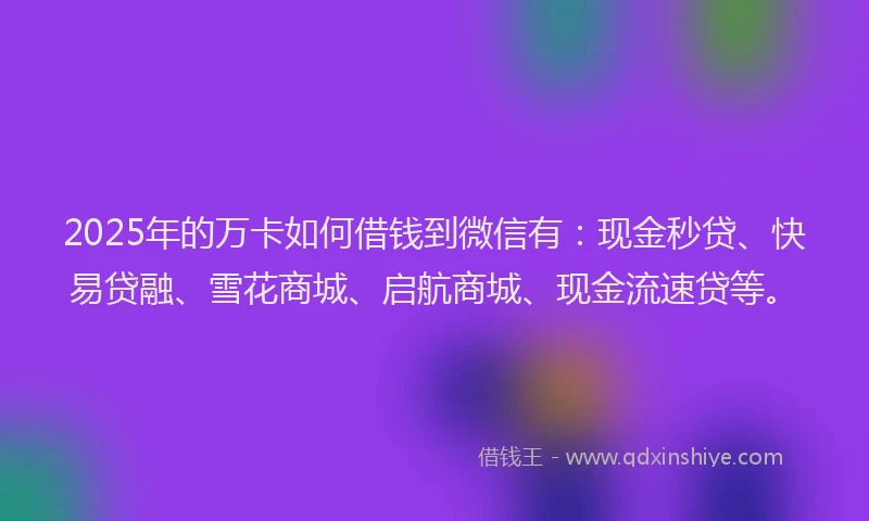 2025年的万卡如何借钱到微信有：现金秒贷、快易贷融、雪花商城、启航商城、现金流速贷等。