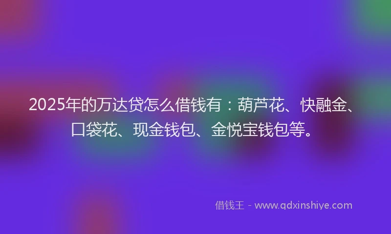 2025年的万达贷怎么借钱有：葫芦花、快融金、口袋花、现金钱包、金悦宝钱包等。