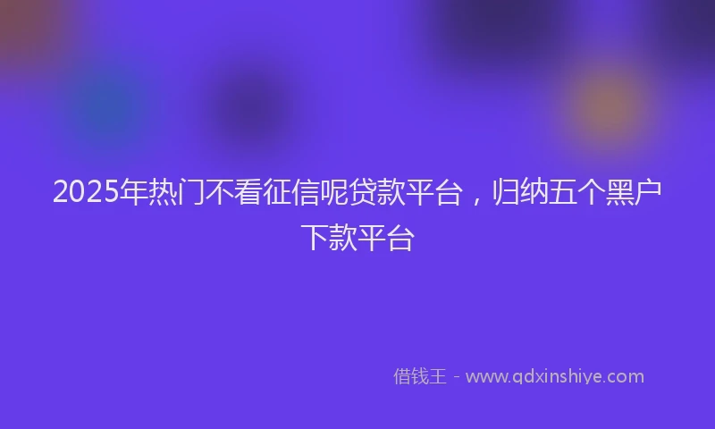2025年热门不看征信呢贷款平台，归纳五个黑户下款平台