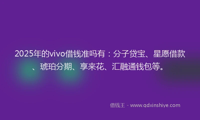 2025年的vivo借钱准吗有：分子贷宝、星愿借款、琥珀分期、享来花、汇融通钱包等。