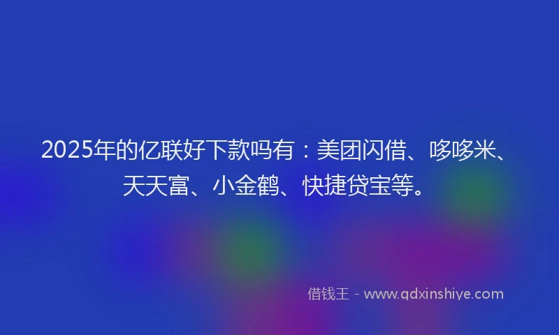 2025年的亿联好下款吗有：美团闪借、哆哆米、天天富、小金鹤、快捷贷宝等。