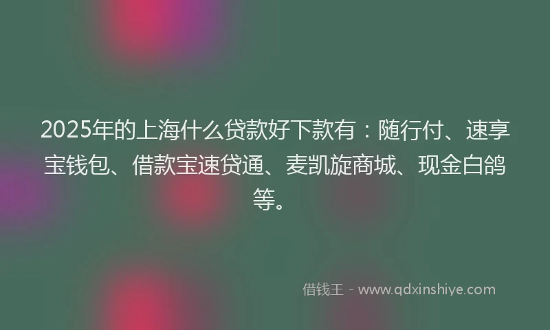 2025年的上海什么贷款好下款有：随行付、速享宝钱包、借款宝速贷通、麦凯旋商城、现金白鸽等。
