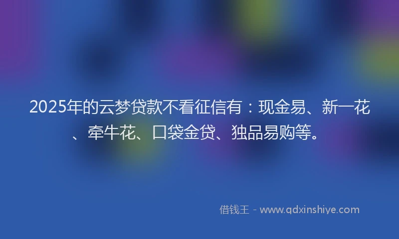 2025年的云梦贷款不看征信有：现金易、新一花、牵牛花、口袋金贷、独品易购等。