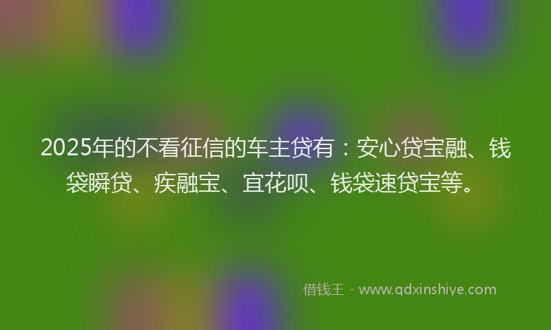 2025年的不看征信的车主贷有：安心贷宝融、钱袋瞬贷、疾融宝、宜花呗、钱袋速贷宝等。