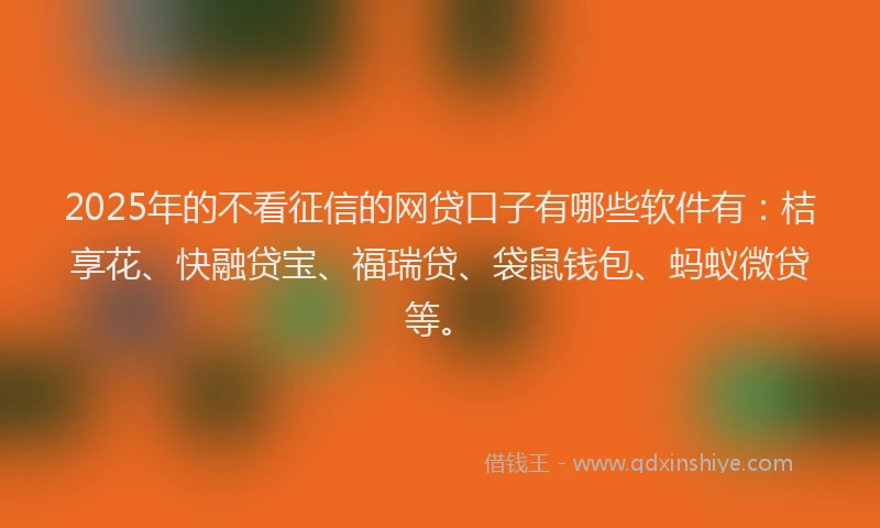 2025年的不看征信的网贷口子有哪些软件有：桔享花、快融贷宝、福瑞贷、袋鼠钱包、蚂蚁微贷等。