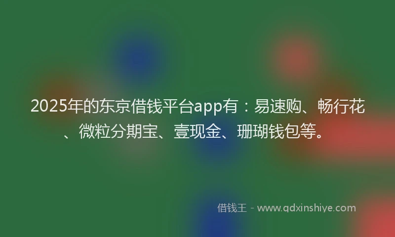 2025年的东京借钱平台app有：易速购、畅行花、微粒分期宝、壹现金、珊瑚钱包等。