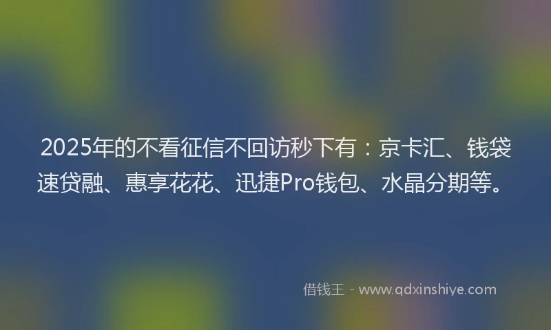 2025年的不看征信不回访秒下有：京卡汇、钱袋速贷融、惠享花花、迅捷Pro钱包、水晶分期等。