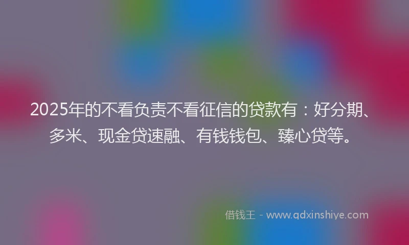 2025年的不看负责不看征信的贷款有：好分期、多米、现金贷速融、有钱钱包、臻心贷等。