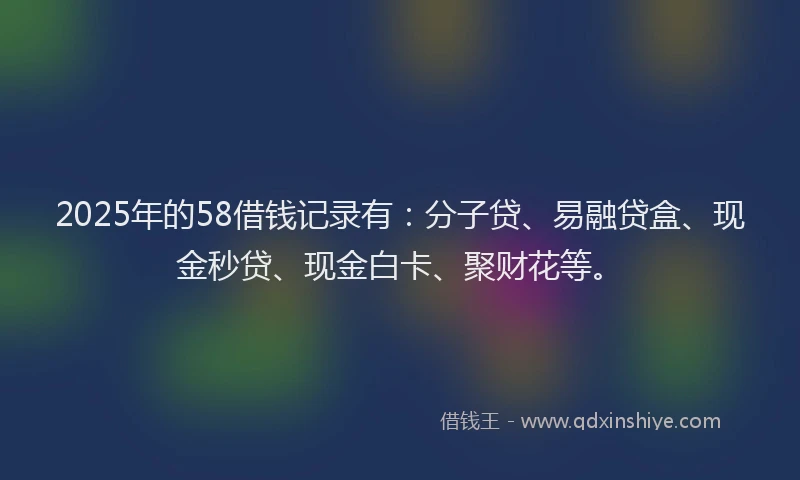2025年的58借钱记录有：分子贷、易融贷盒、现金秒贷、现金白卡、聚财花等。