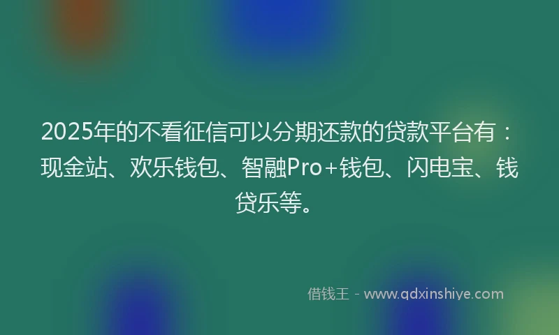 2025年的不看征信可以分期还款的贷款平台有：现金站、欢乐钱包、智融Pro+钱包、闪电宝、钱贷乐等。