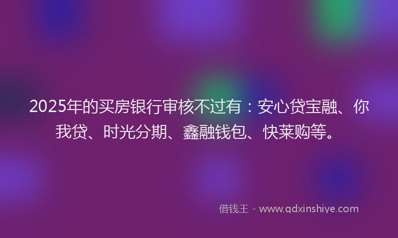 2025年的买房银行审核不过有：安心贷宝融、你我贷、时光分期、鑫融钱包、快莱购等。