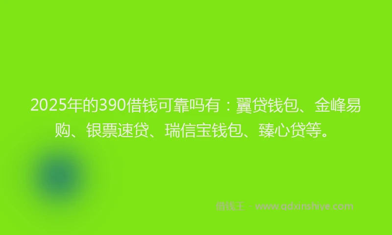 2025年的390借钱可靠吗有：翼贷钱包、金峰易购、银票速贷、瑞信宝钱包、臻心贷等。