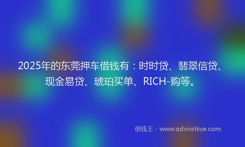2025年的东莞押车借钱有：时时贷、翡翠信贷、现金易贷、琥珀买单、RICH-购等。