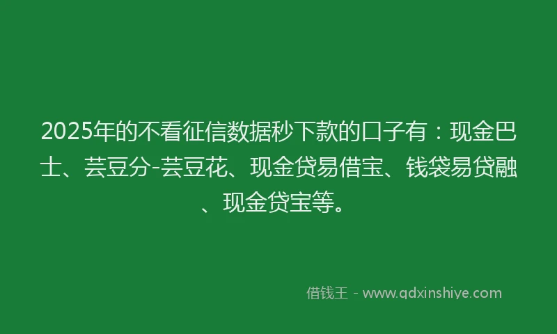 2025年的不看征信数据秒下款的口子有：现金巴士、芸豆分-芸豆花、现金贷易借宝、钱袋易贷融、现金贷宝等。