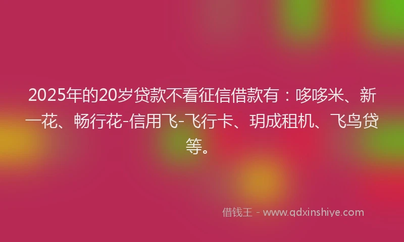 2025年的20岁贷款不看征信借款有：哆哆米、新一花、畅行花-信用飞-飞行卡、玥成租机、飞鸟贷等。