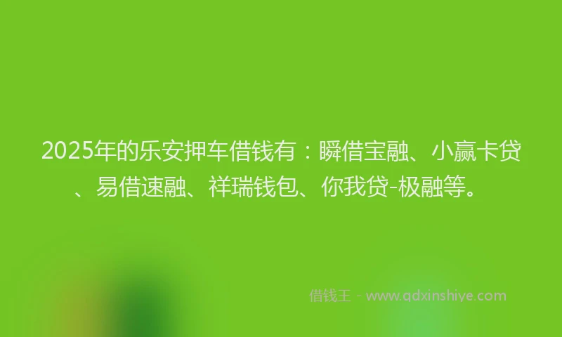 2025年的乐安押车借钱有：瞬借宝融、小赢卡贷、易借速融、祥瑞钱包、你我贷-极融等。