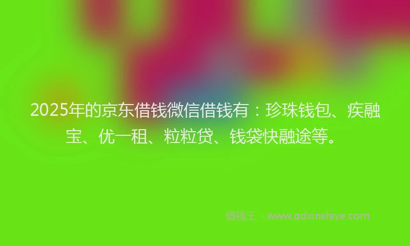 2025年的京东借钱微信借钱有：珍珠钱包、疾融宝、优一租、粒粒贷、钱袋快融途等。