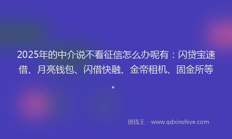 2025年的中介说不看征信怎么办呢有：闪贷宝速借、月亮钱包、闪借快融、金帝租机、固金所等。