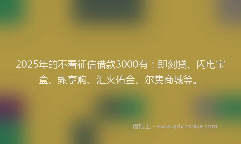 2025年的不看征信借款3000有：即刻贷、闪电宝盒、甄享购、汇火佑金、尔集商城等。