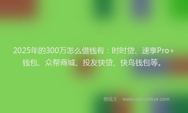 2025年的300万怎么借钱有：时时贷、速享Pro+钱包、众帮商城、投友快贷、快鸟钱包等。