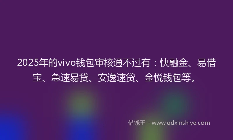 2025年的vivo钱包审核通不过有：快融金、易借宝、急速易贷、安逸速贷、金悦钱包等。