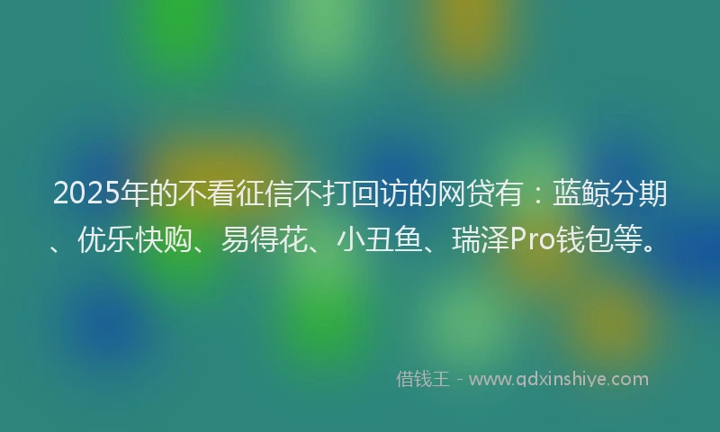 2025年的不看征信不打回访的网贷有：蓝鲸分期、优乐快购、易得花、小丑鱼、瑞泽Pro钱包等。