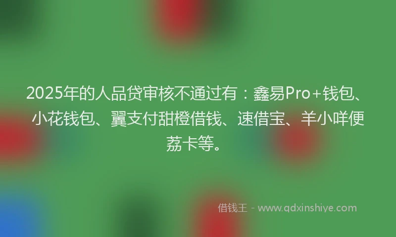 2025年的人品贷审核不通过有：鑫易Pro+钱包、小花钱包、翼支付甜橙借钱、速借宝、羊小咩便荔卡等。