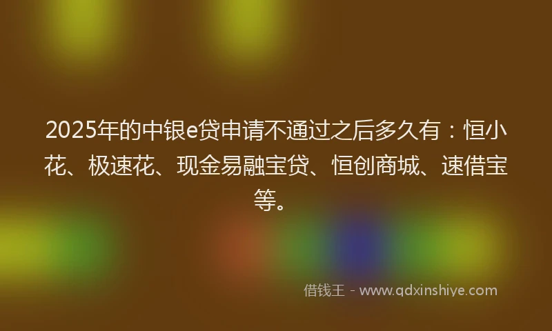 2025年的中银e贷申请不通过之后多久有：恒小花、极速花、现金易融宝贷、恒创商城、速借宝等。