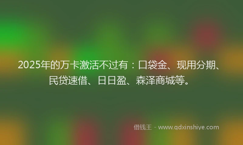 2025年的万卡激活不过有：口袋金、现用分期、民贷速借、日日盈、森泽商城等。