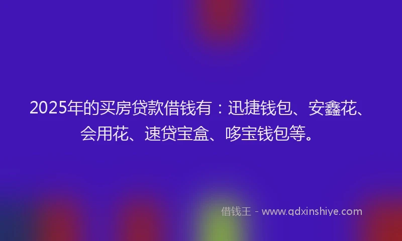 2025年的买房贷款借钱有：迅捷钱包、安鑫花、会用花、速贷宝盒、哆宝钱包等。