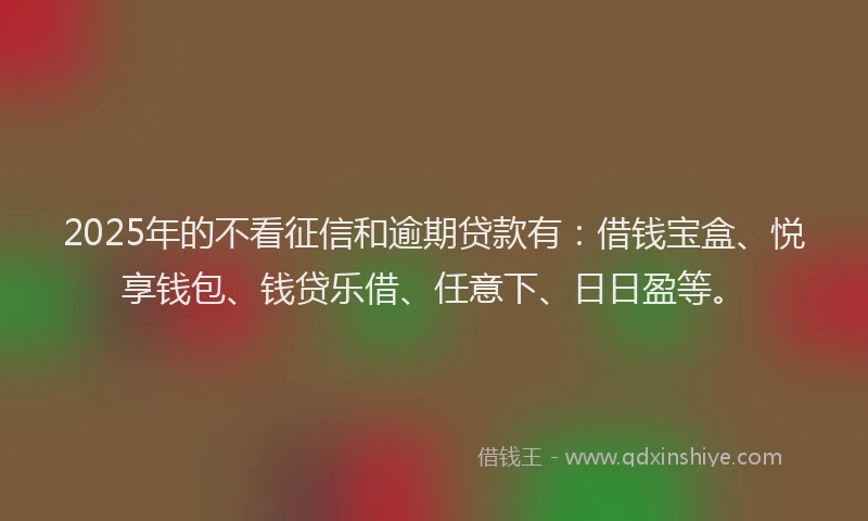 2025年的不看征信和逾期贷款有：借钱宝盒、悦享钱包、钱贷乐借、任意下、日日盈等。