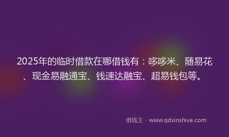 2025年的临时借款在哪借钱有：哆哆米、随易花、现金易融通宝、钱速达融宝、超易钱包等。
